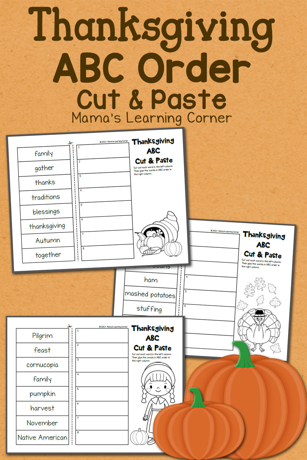 Free Thanksgiving Abc Order Cut And Paste | Thanksgiving Abc Order Worksheets