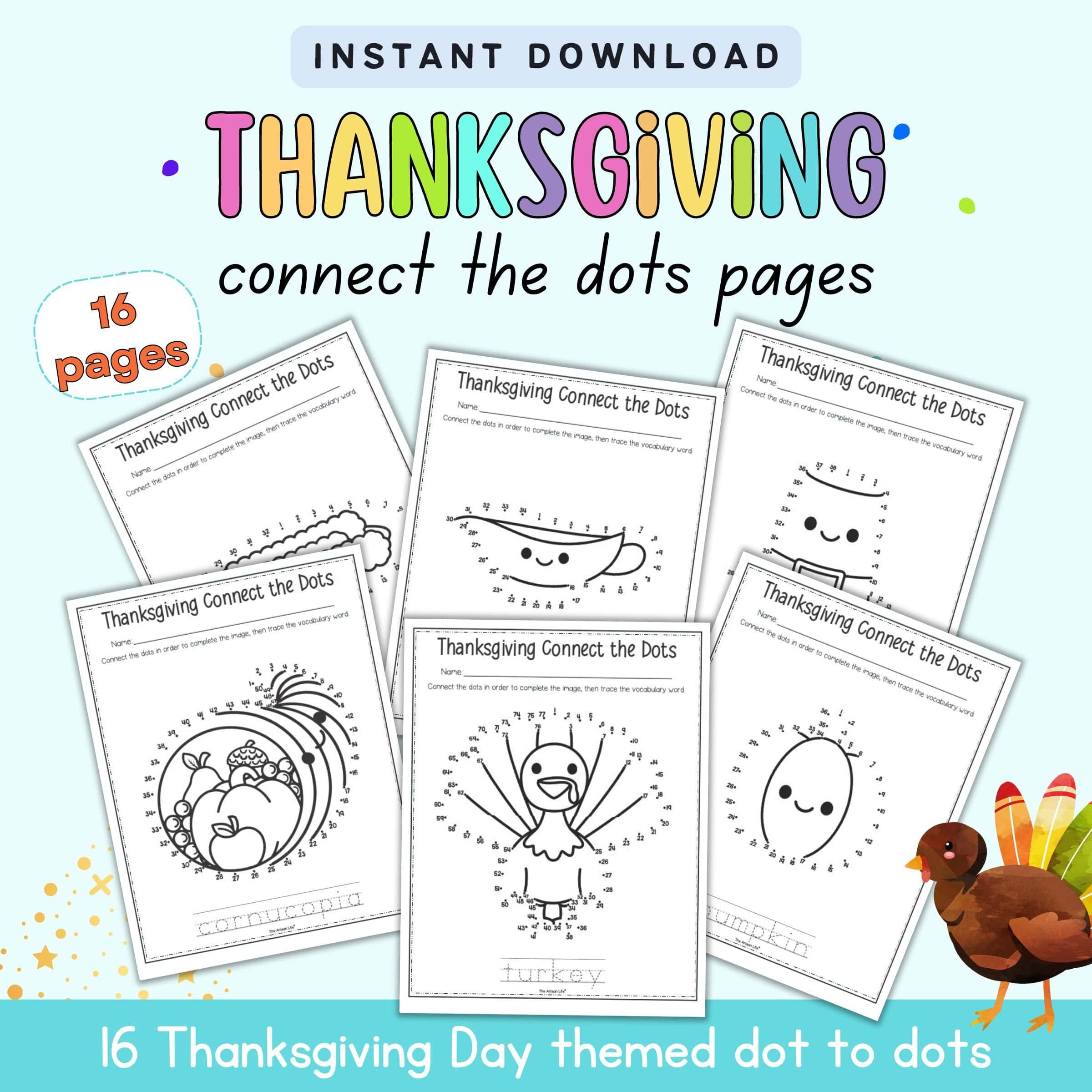 Free Thanksgiving Connect The Dots Printables - The Artisan Life | Thanksgiving Connect The Dots Worksheets