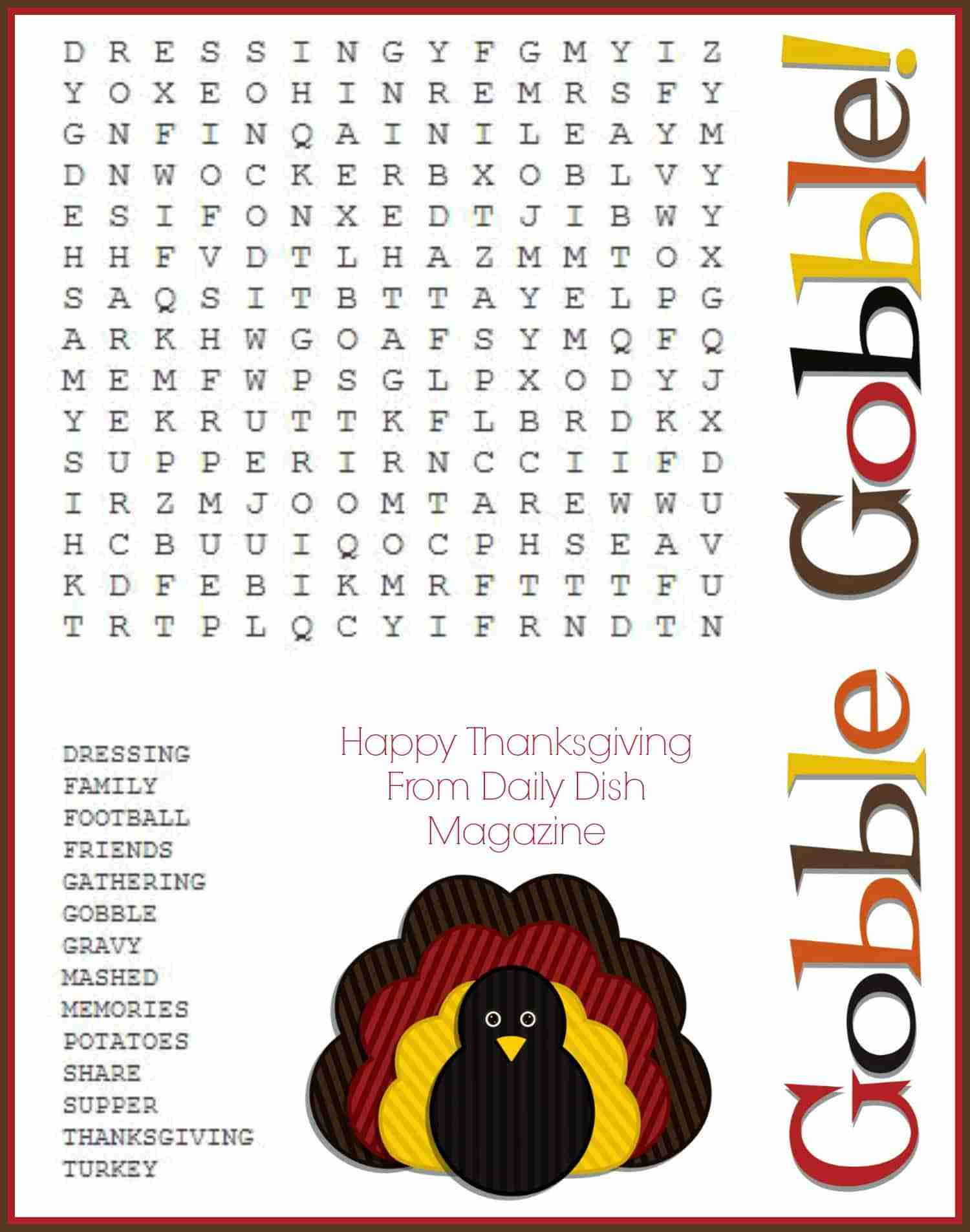 Free Thanksgiving Puzzles ~ Word Search And Maze Printable - Daily | Thanksgiving Puzzle Worksheets