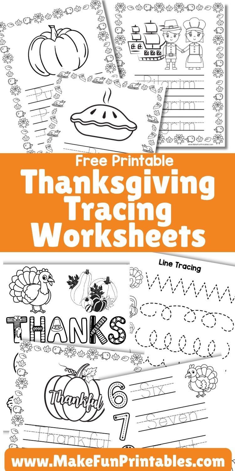 Free Thanksgiving Tracing Worksheets - Make Fun Printables | Free Thanksgiving Tracing Worksheets