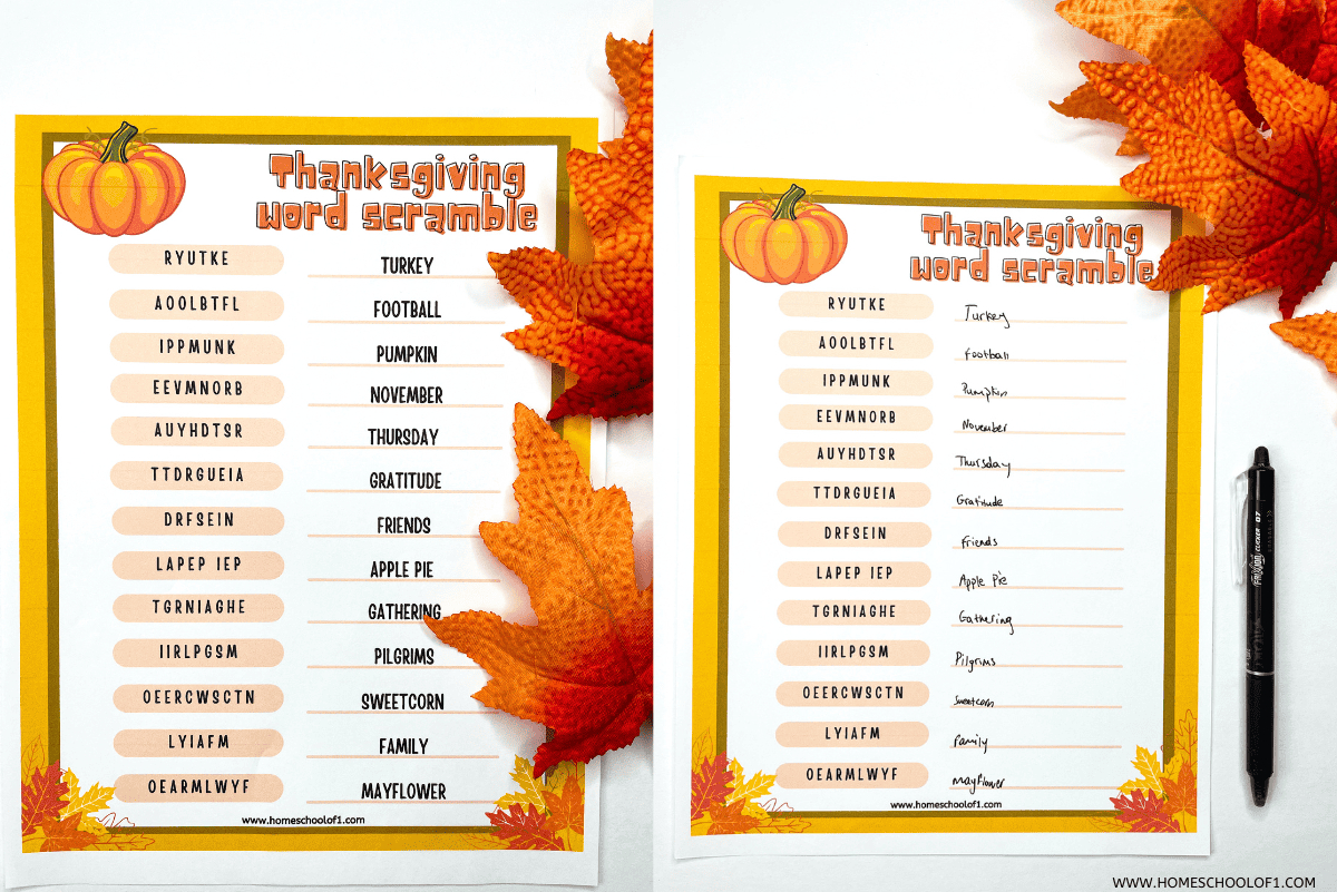 Free Thanksgiving Word Scramble Printable (With Answers) | Thanksgiving Word Scramble Worksheet Answers