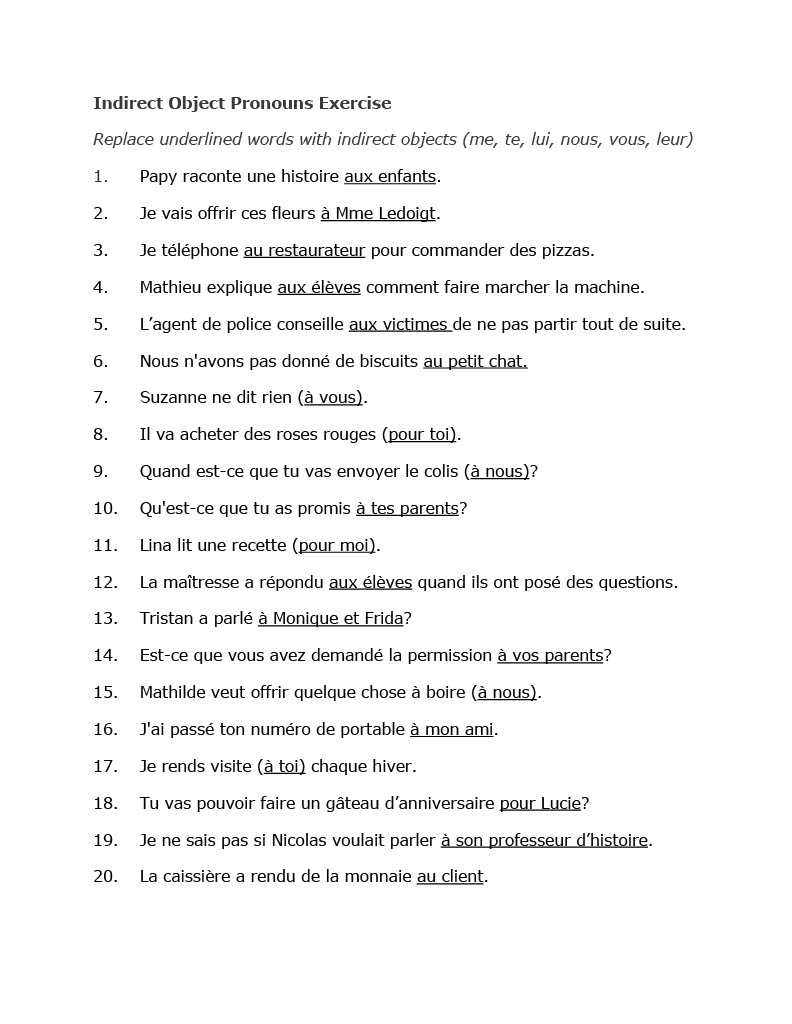 french indirect object pronouns worksheet complement dobjet indirect french direct and indirect object pronouns printable worksheet French Indirect Object Pronouns Worksheet - Complément D'Objet Indirect | French Direct And Indirect Object Pronouns Printable Worksheet