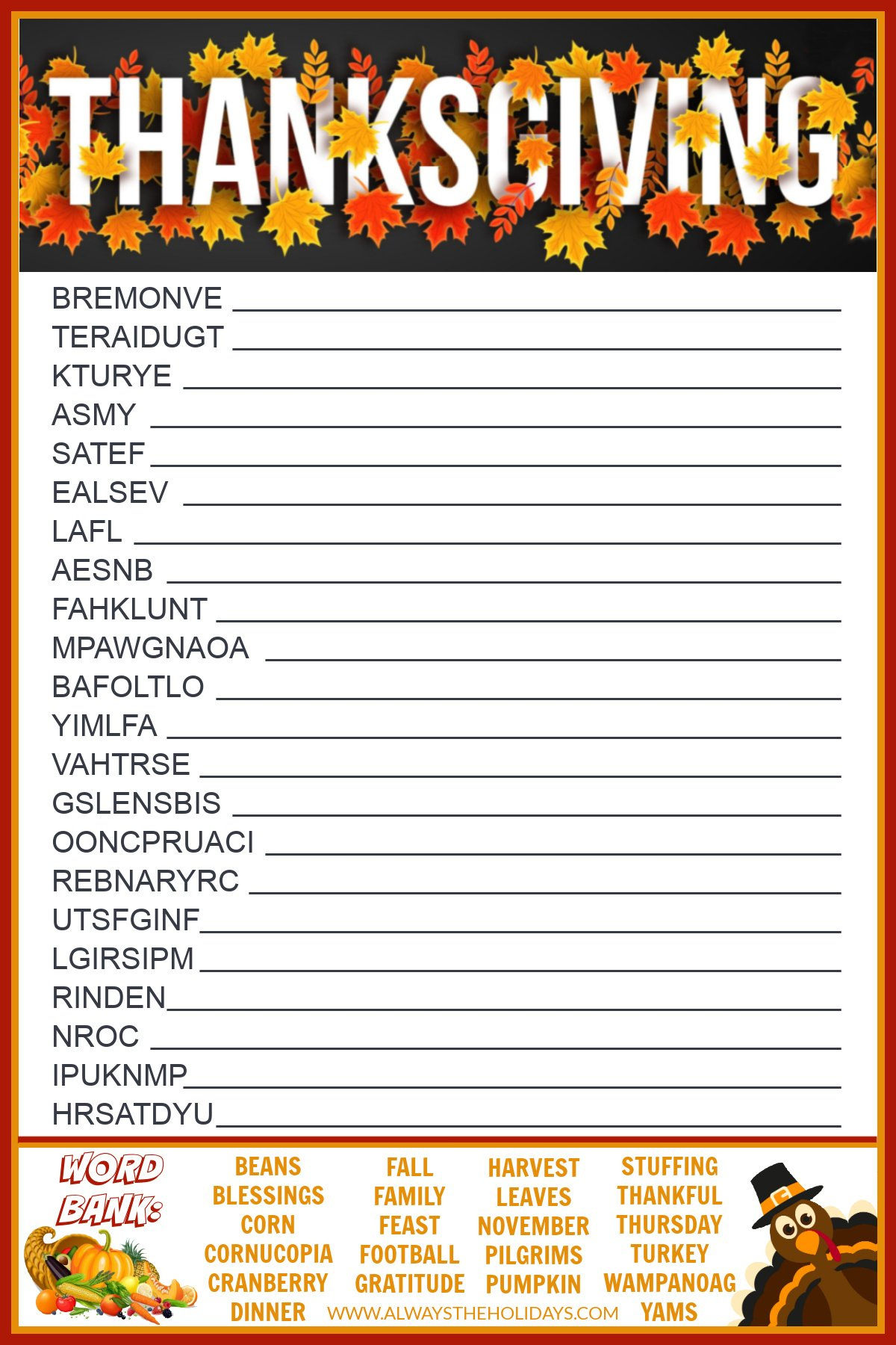 get a free printable thanksgiving word scramble with answers thanksgiving word scramble worksheet Get A Free Printable Thanksgiving Word Scramble With Answers | Thanksgiving Word Scramble Worksheet