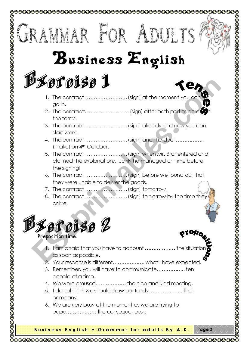 Grammar For Adults (Business English) - Esl Worksheet | Esl Printable Worksheets For Adults