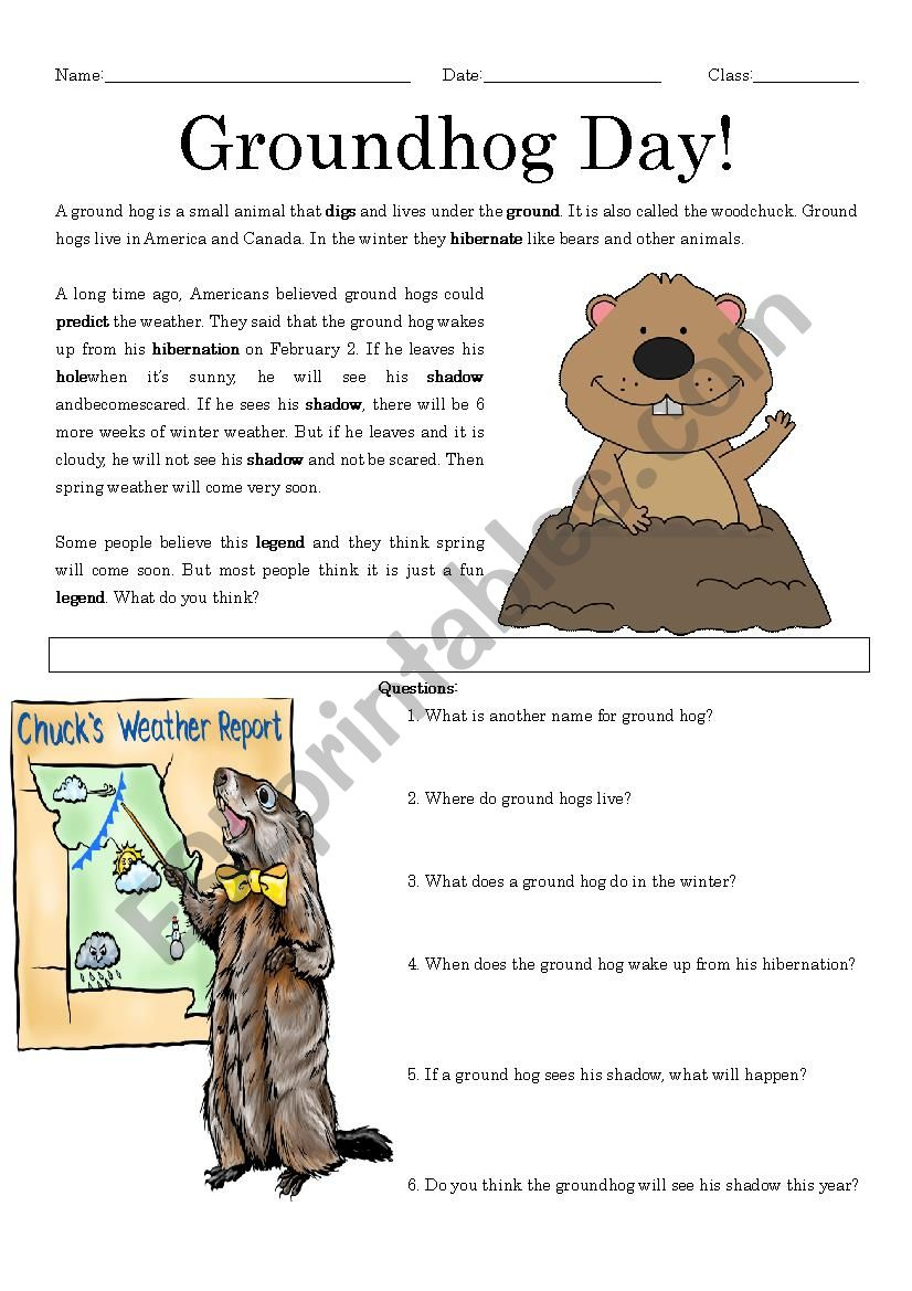 Groundhog Day Reading Comprehension - Esl Worksheetmrsemi | Free Printable Groundhog Day Reading Comprehension Worksheets