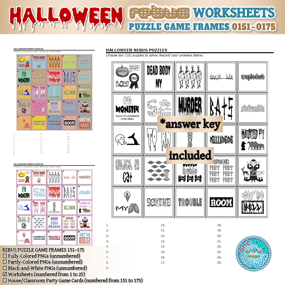 Halloween Rebus Puzzle Game Frames 151–175 Worksheets | Made | Rebus Worksheets Printable