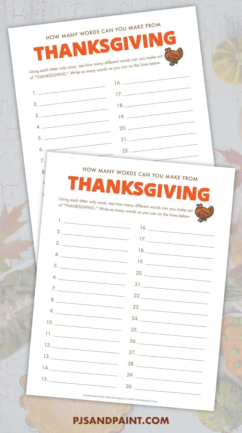How Many Words Can You Make Out Of Thanksgiving - Free Printable | How Many Words Can You Make Out Of Thanksgiving Worksheet