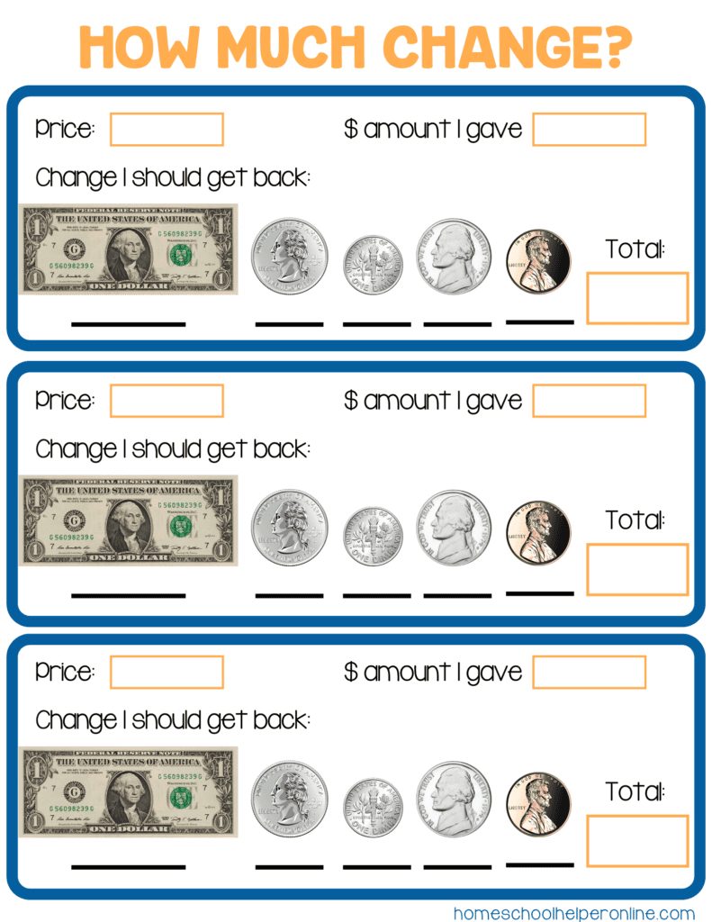 How Much Change? Money Math Worksheets For Elementary Students | Free Printable Making Change Worksheets