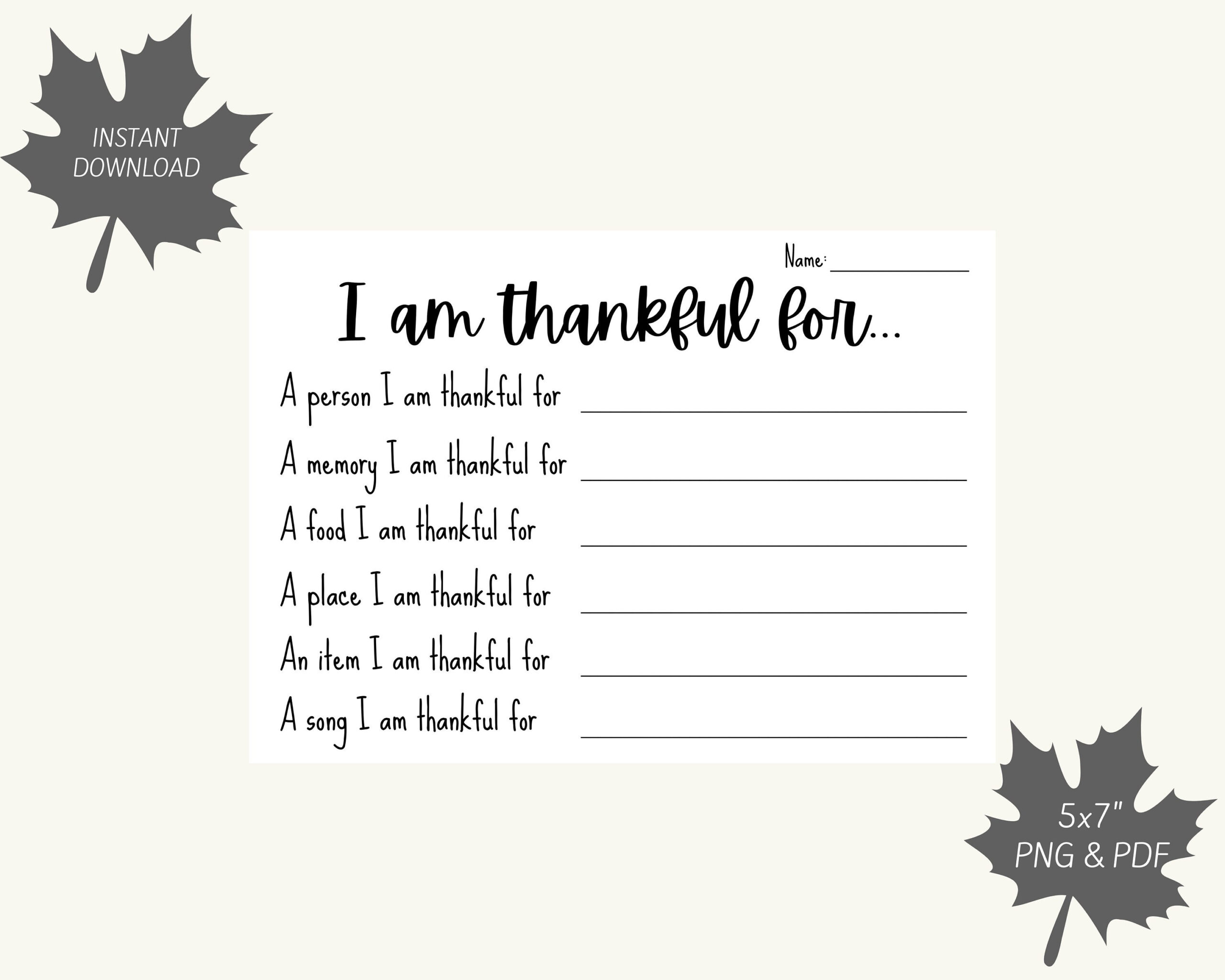 I Am Thankful For Thanksgiving Activity Printable - Etsy Canada | I Am Thankful For Worksheet Thanksgiving