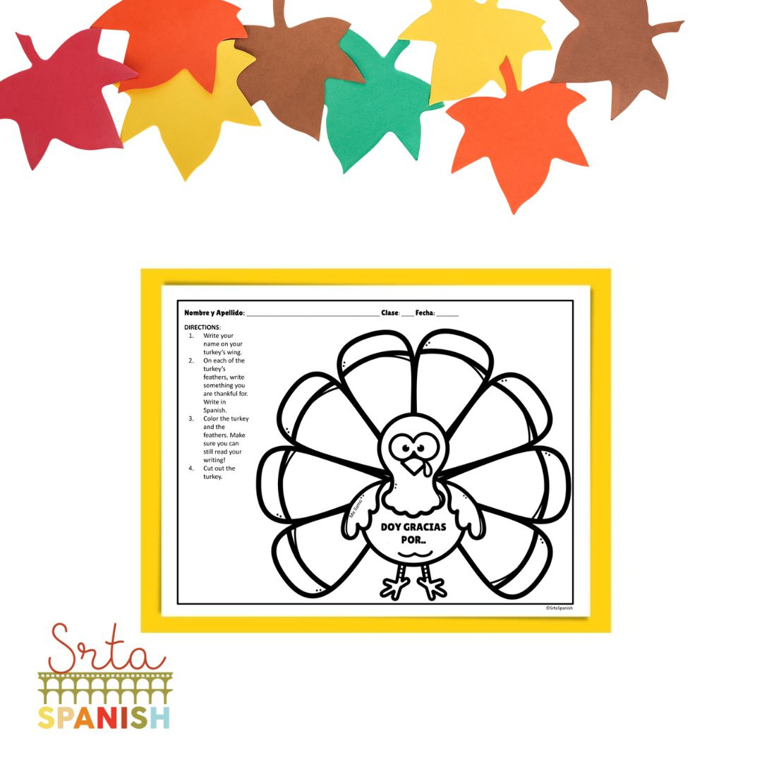 I Am Thankful Turkey Printable Spanish Class Craft Template - Srta | Printable Spanish Thanksgiving Worksheets