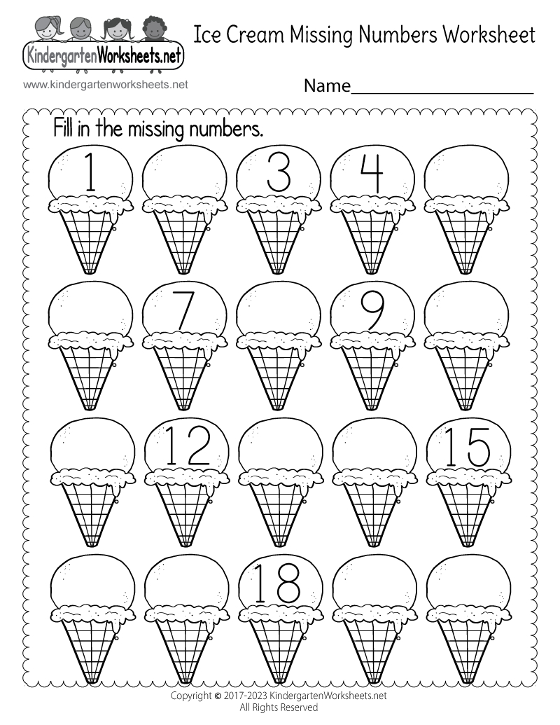 Ice Cream Missing Numbers 1-20 Worksheet - Free Printable, Digital | Printable Worksheets Numbers 1 20