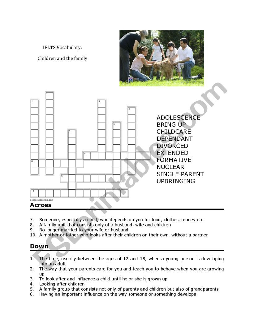 Ielts Vocabulary: Children And The Family - Esl Worksheetpiet88 | Ielts Printable Worksheets