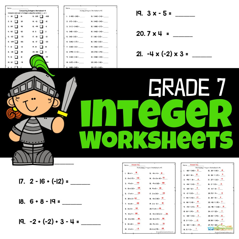 Integers Worksheets For Grade 7 Math | Free Printable Integer Worksheets Grade 7