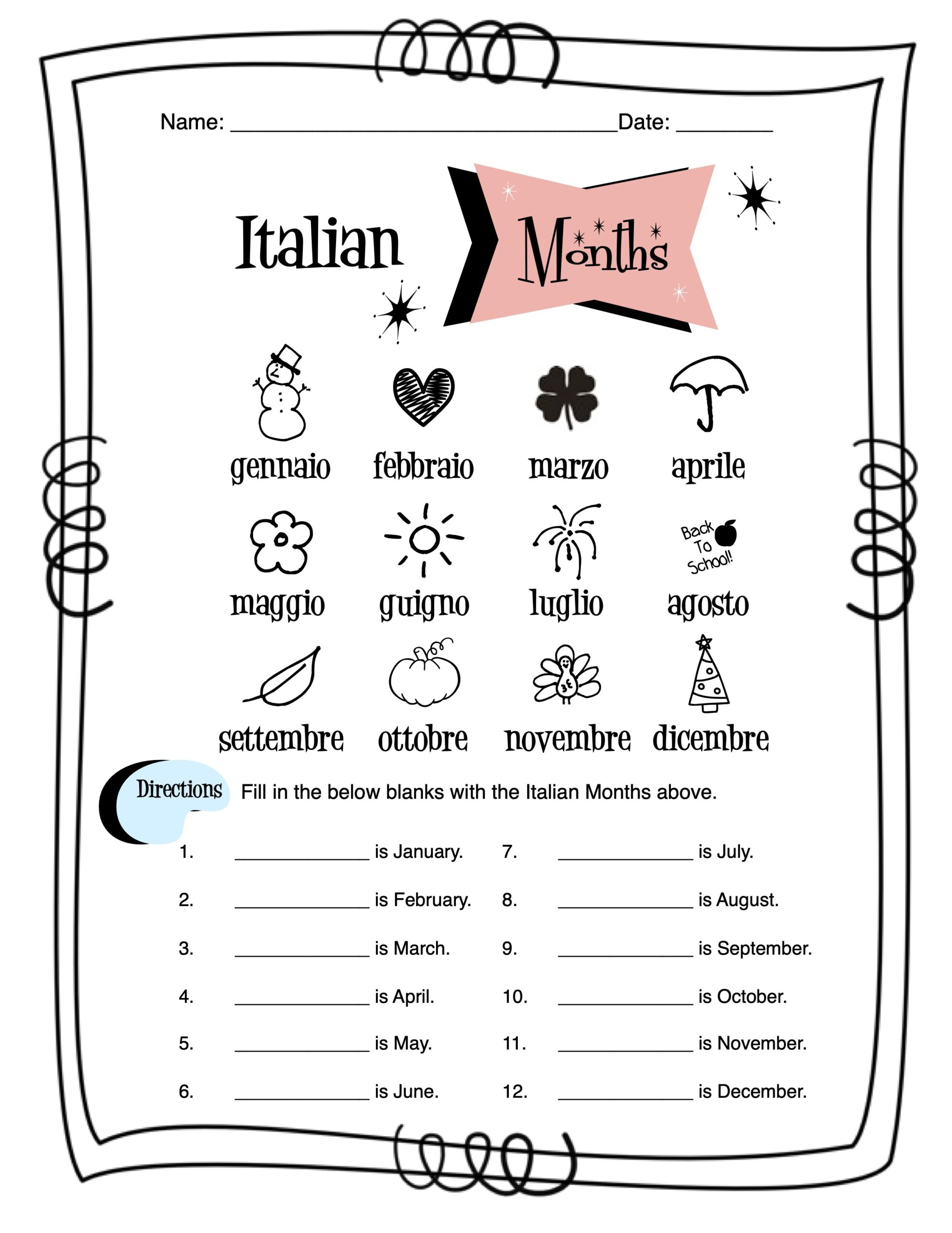 Italian Months Of The Year Worksheet Packet | Madeteachers | Printable Italian Worksheets