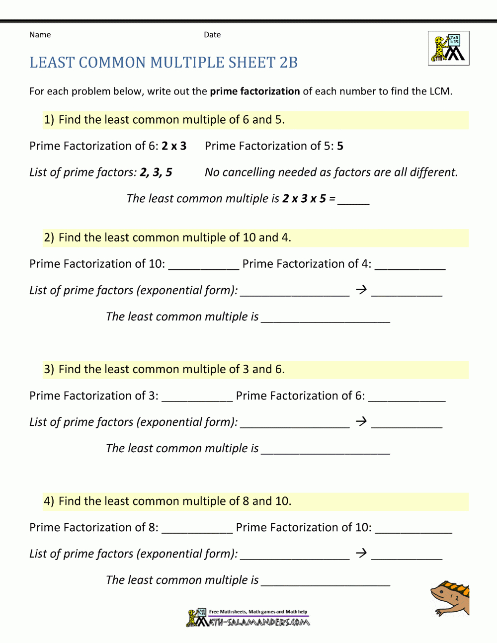 Least Common Multiple Worksheets Page | Least Common Multiple Worksheet Free Printable
