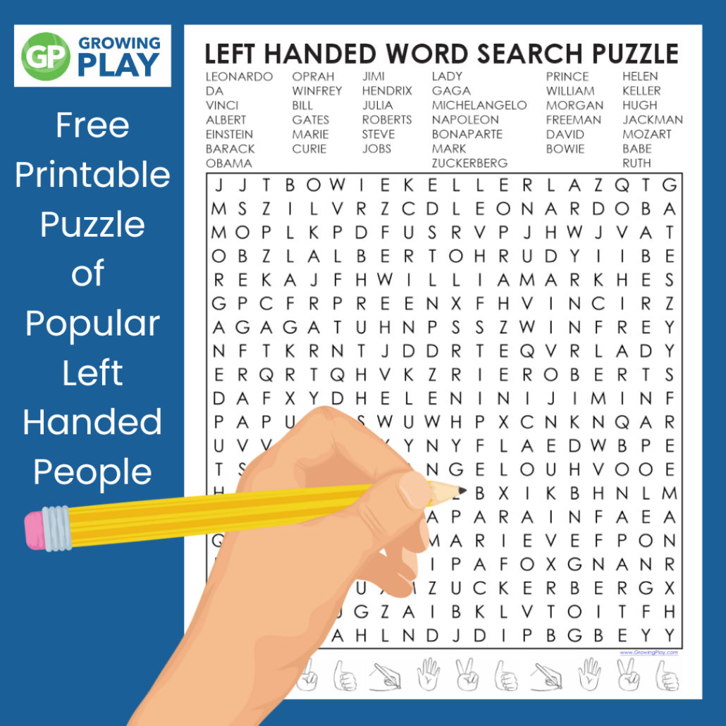 Left Handed Word Search Free Printable - Growing Play | Free Printable Left Handed Worksheets