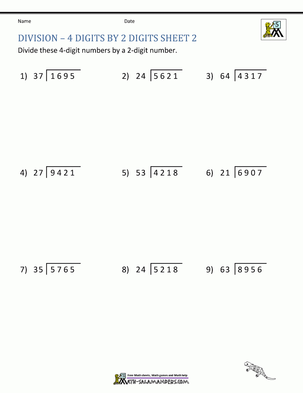 Long Division Worksheets For 5Th Grade | Long Division Printable Worksheets For 5Th Graders