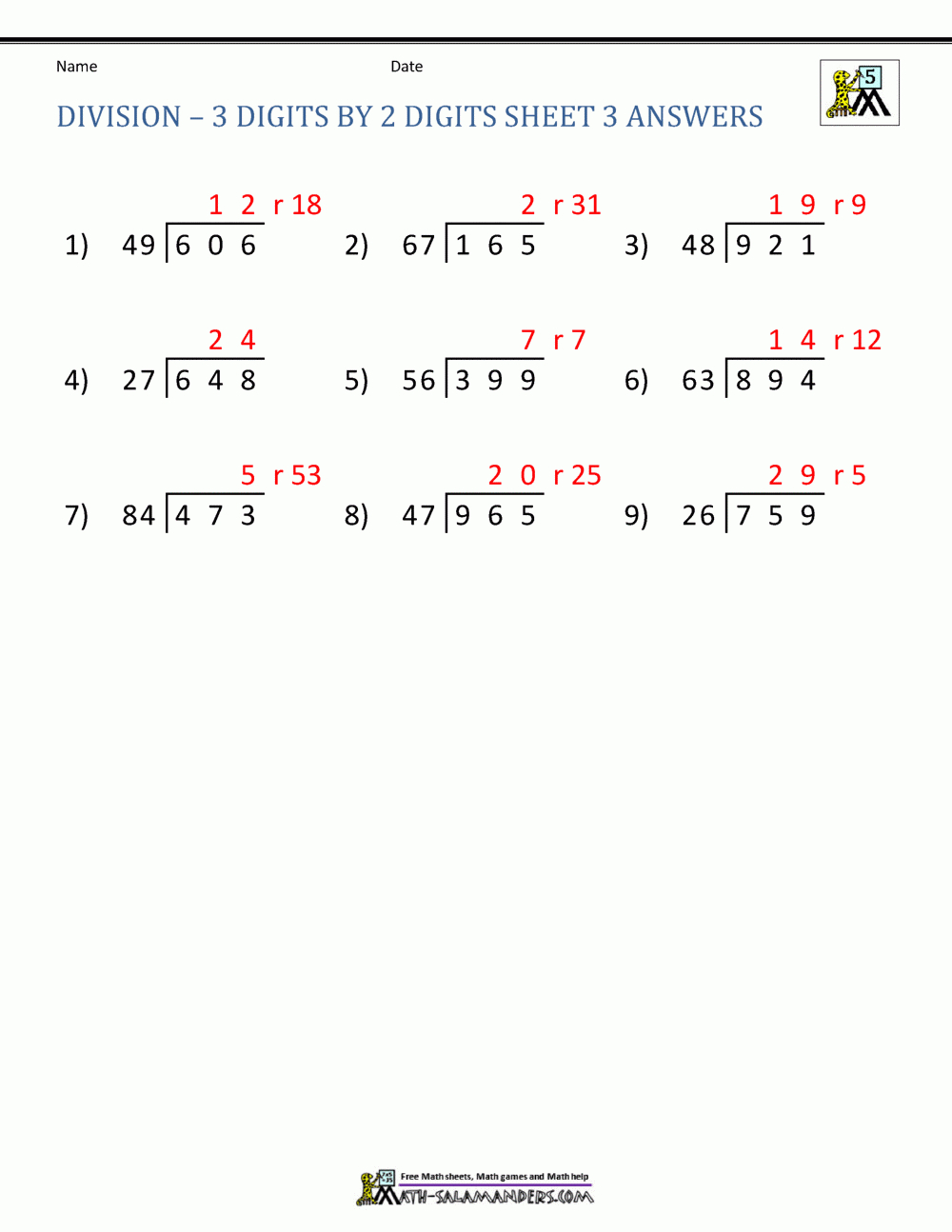 Long Division Worksheets For 5Th Grade | Printable Division Worksheets Grade 5