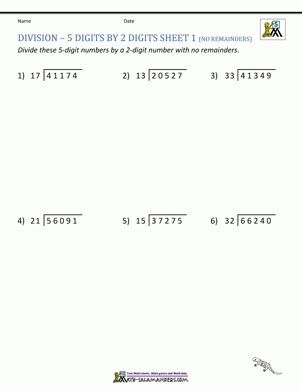 Long Division Worksheets For 5Th Grade | Printable Division Worksheets Grade 5
