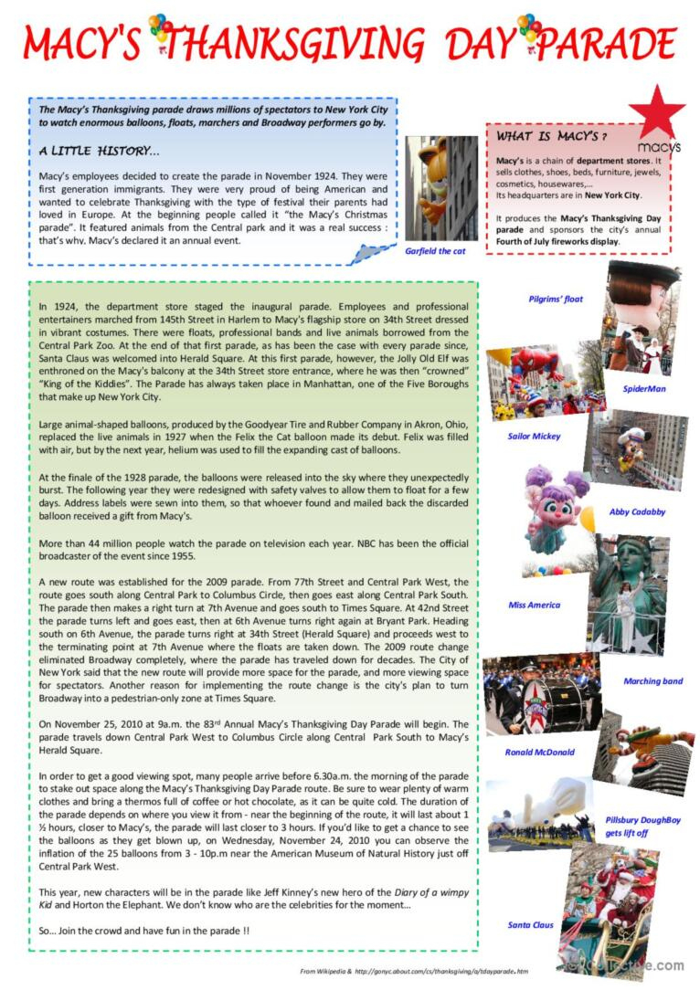 macys thanksgiving day parade readi english esl worksheets pdf macys thanksgiving day parade worksheet Macy'S Thanksgiving Day Parade Readi…: English Esl Worksheets Pdf | Macys Thanksgiving Day Parade Worksheet