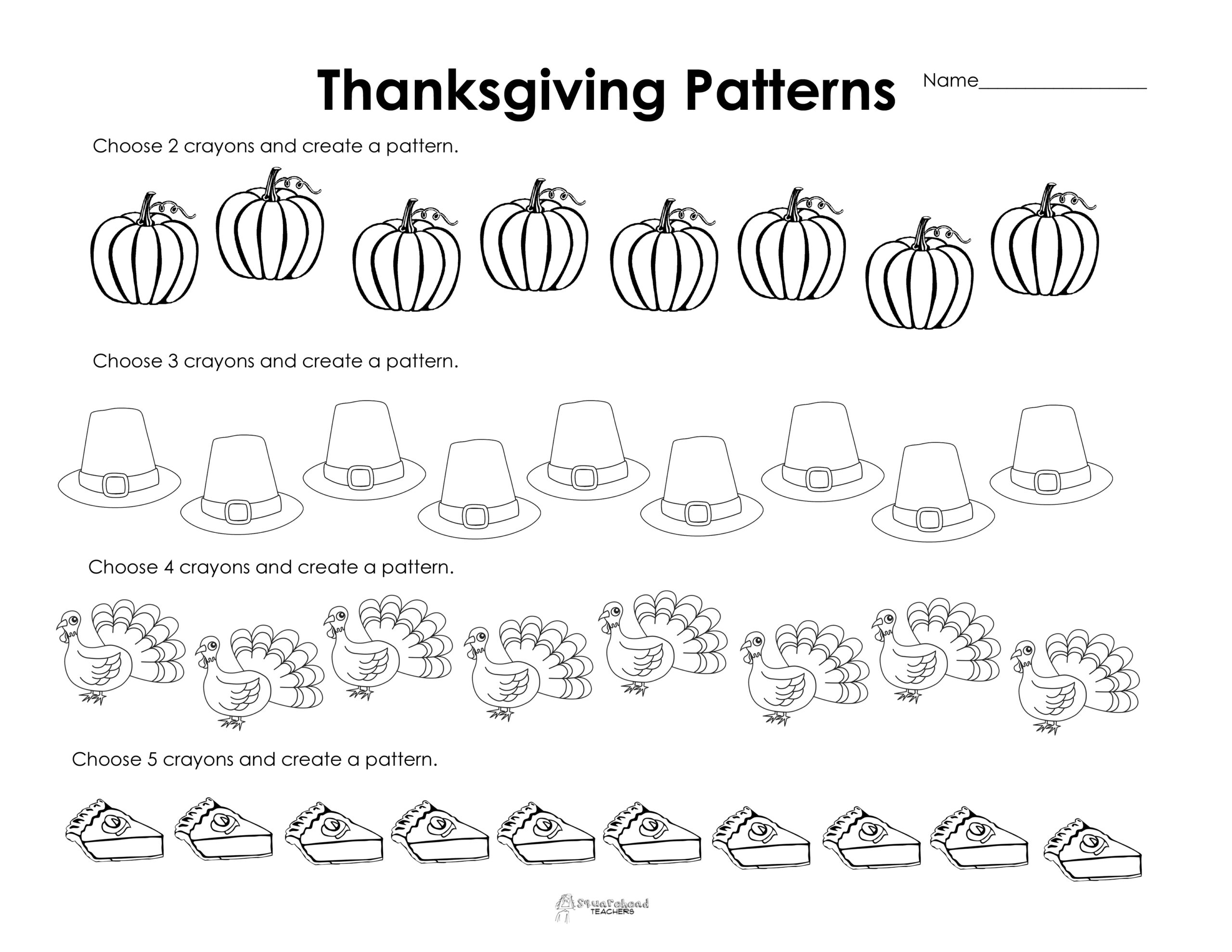 Making Patterns: Thanksgiving Style (Free Worksheet!) | Squarehead | Thanksgiving Pattern Worksheets For Preschoolers