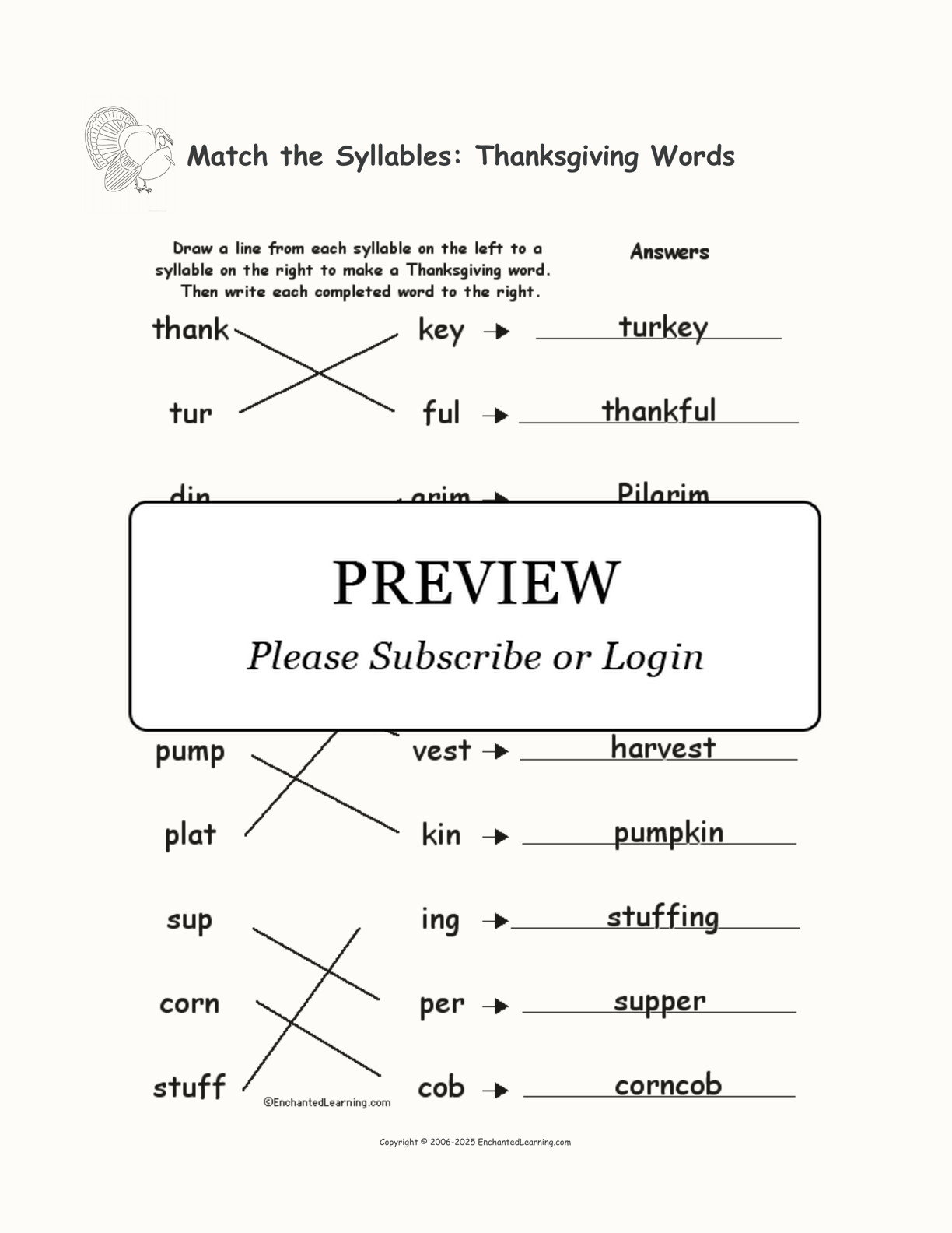 match the syllables thanksgiving words enchanted learning thanksgiving syllables worksheet Match The Syllables: Thanksgiving Words - Enchanted Learning | Thanksgiving Syllables Worksheet