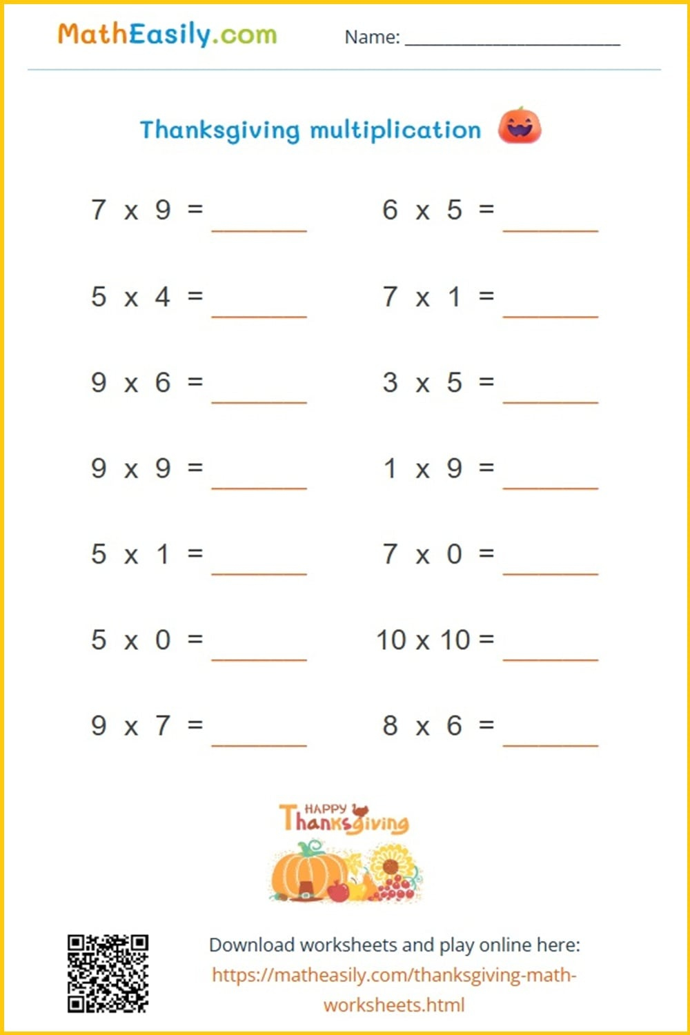 Math Thanksgiving Worksheets Pdf | Free Download | Free Thanksgiving Multiplication Worksheets