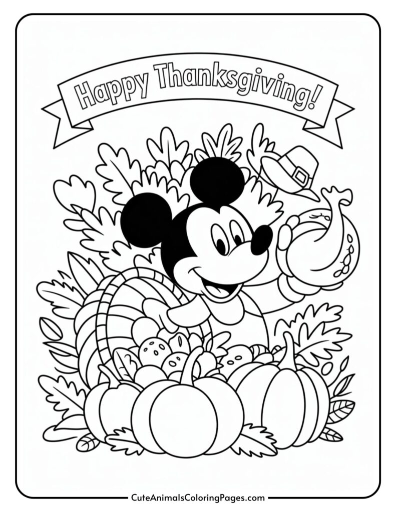 Mickey Mouse Thanksgiving Coloring Page (9 Coloring Sheets) - Cute | Thanksgiving Coloring Worksheet