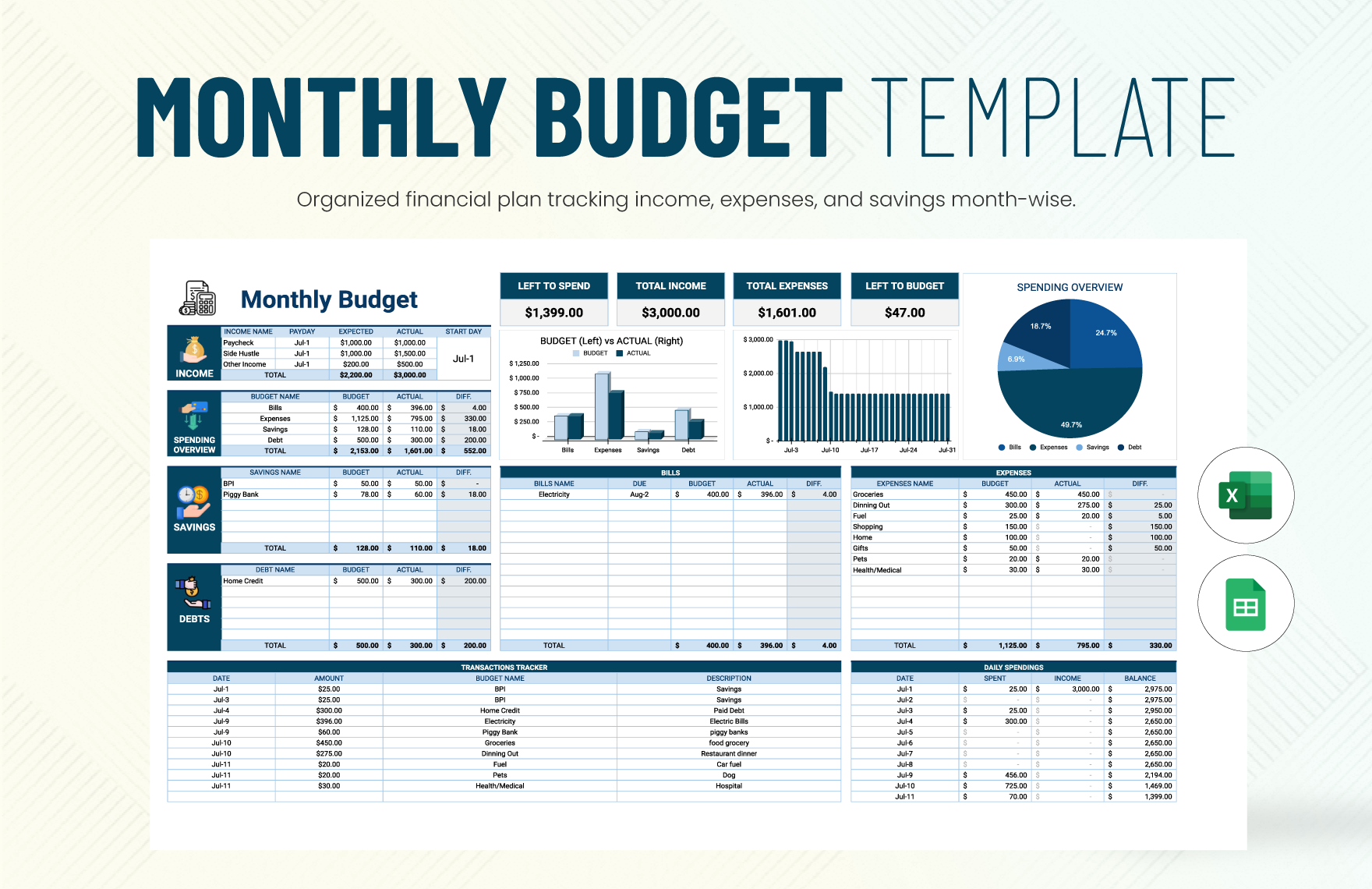 monthly budget templates in excel google sheets download printable monthly budget worksheet Monthly Budget Templates In Excel, Google Sheets - Download | Printable Monthly Budget Worksheet Excel