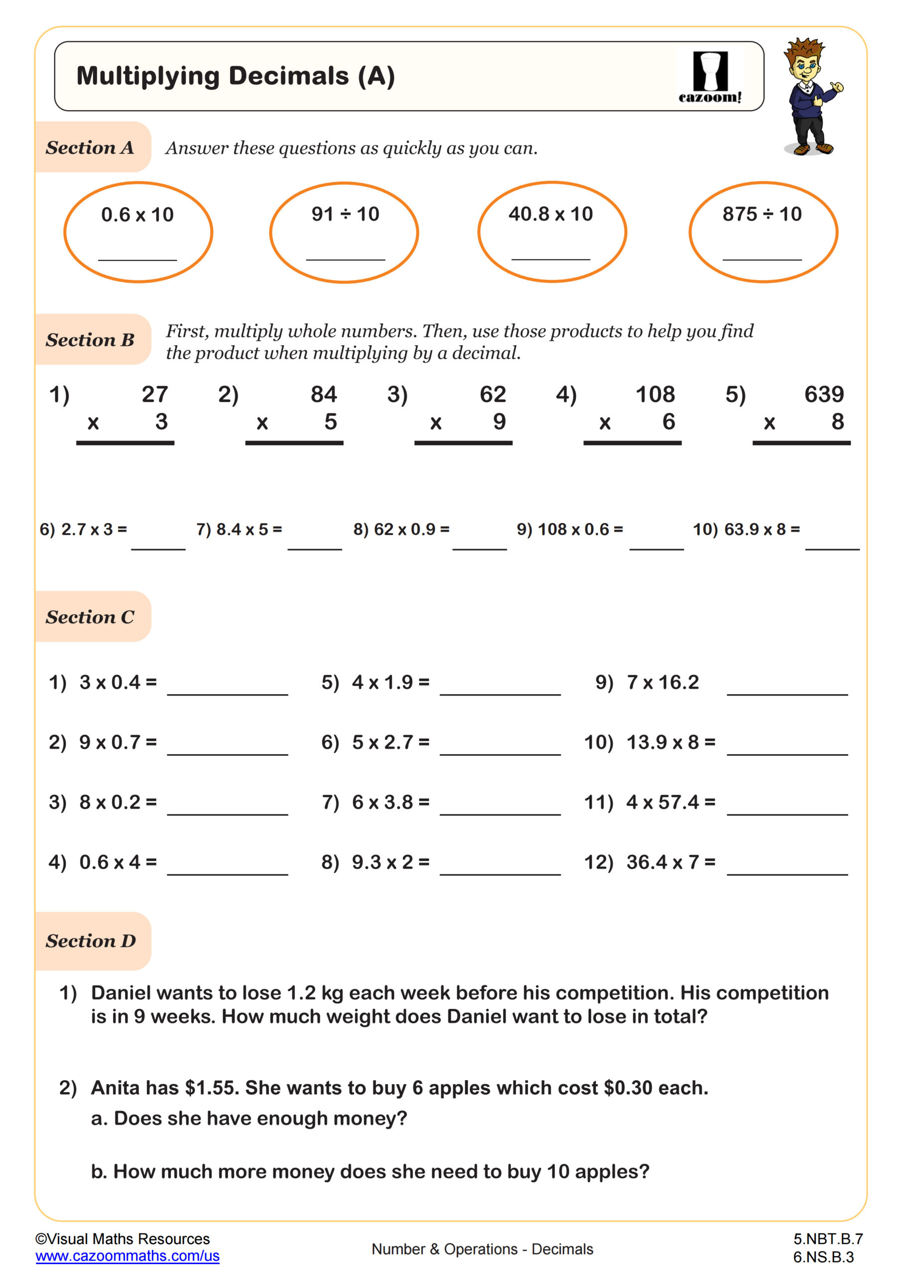Multiplying Decimals Worksheet | Pdf Printable Number &amp;amp; Operations | Multiplying Decimals Free Printable Worksheets