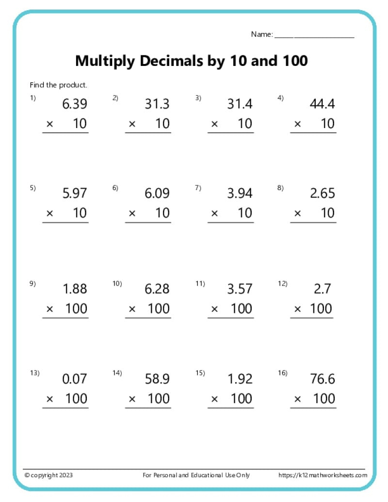 Multiplying Decimals Worksheets | Free Printable Multiplying Decimals Worksheets