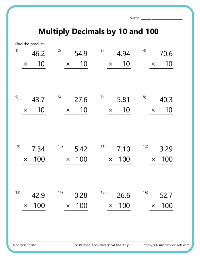 Multiplying Decimals Worksheets | Multiplying Decimals Free Printable Worksheets