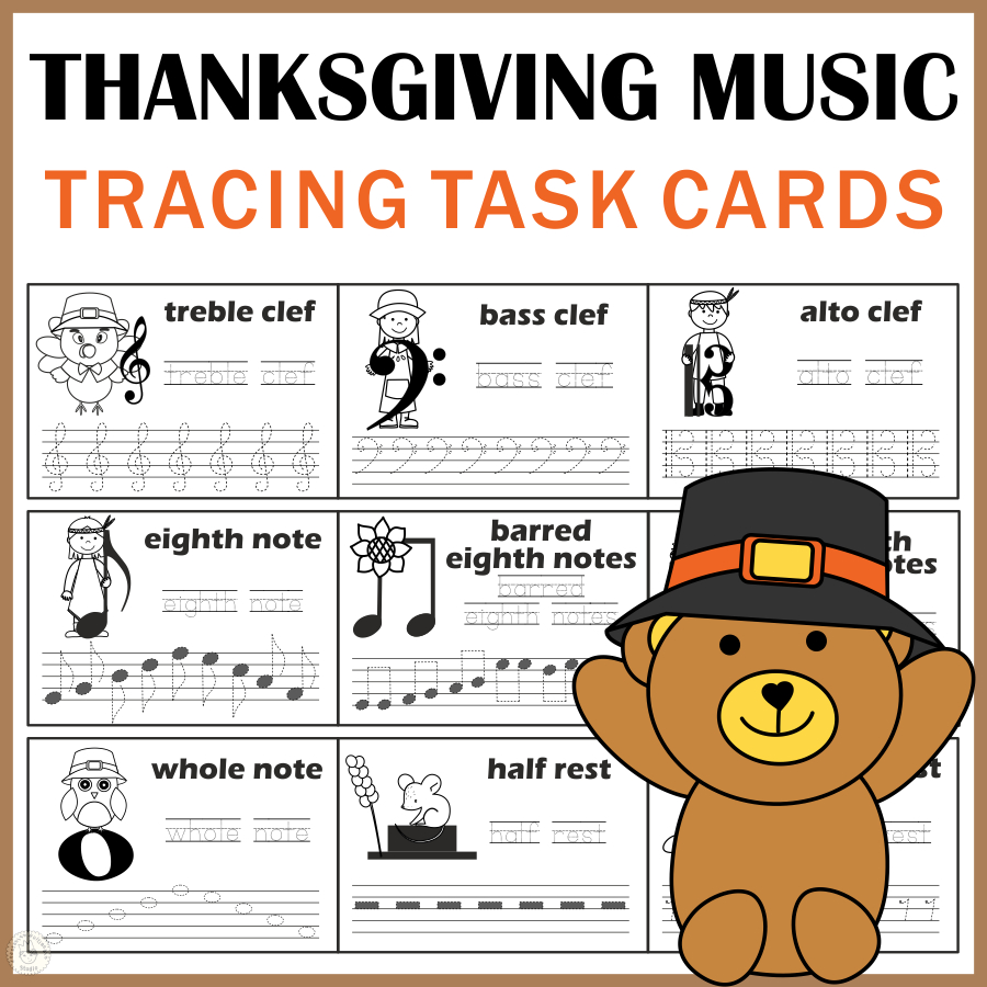 Music Tracing Task Cards For Thanksgiving | Thanksgiving Rhythm Worksheet