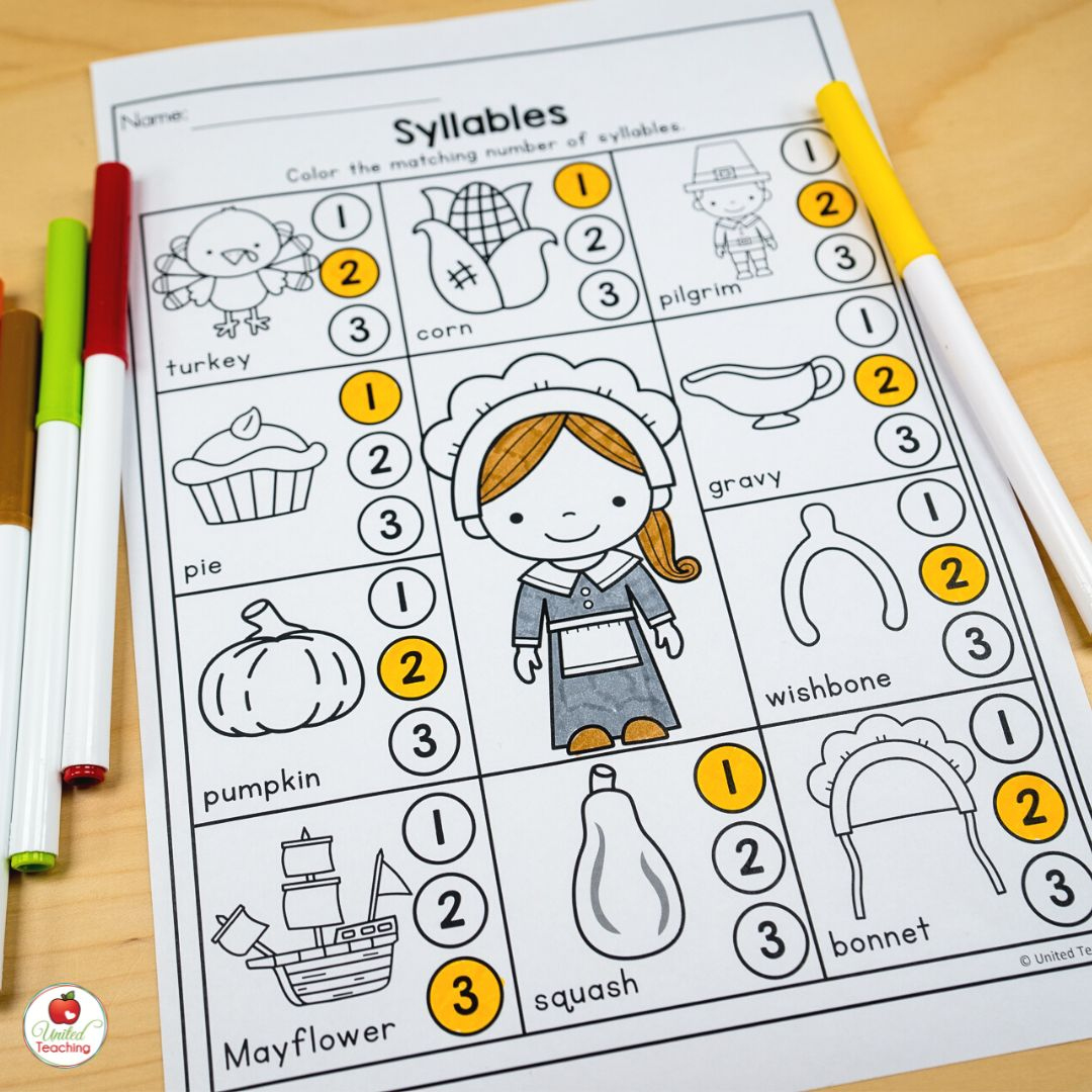 november worksheets for kindergarten easy to prep thanksgiving thanksgiving syllables worksheet November Worksheets For Kindergarten: Easy To Prep Thanksgiving | Thanksgiving Syllables Worksheet