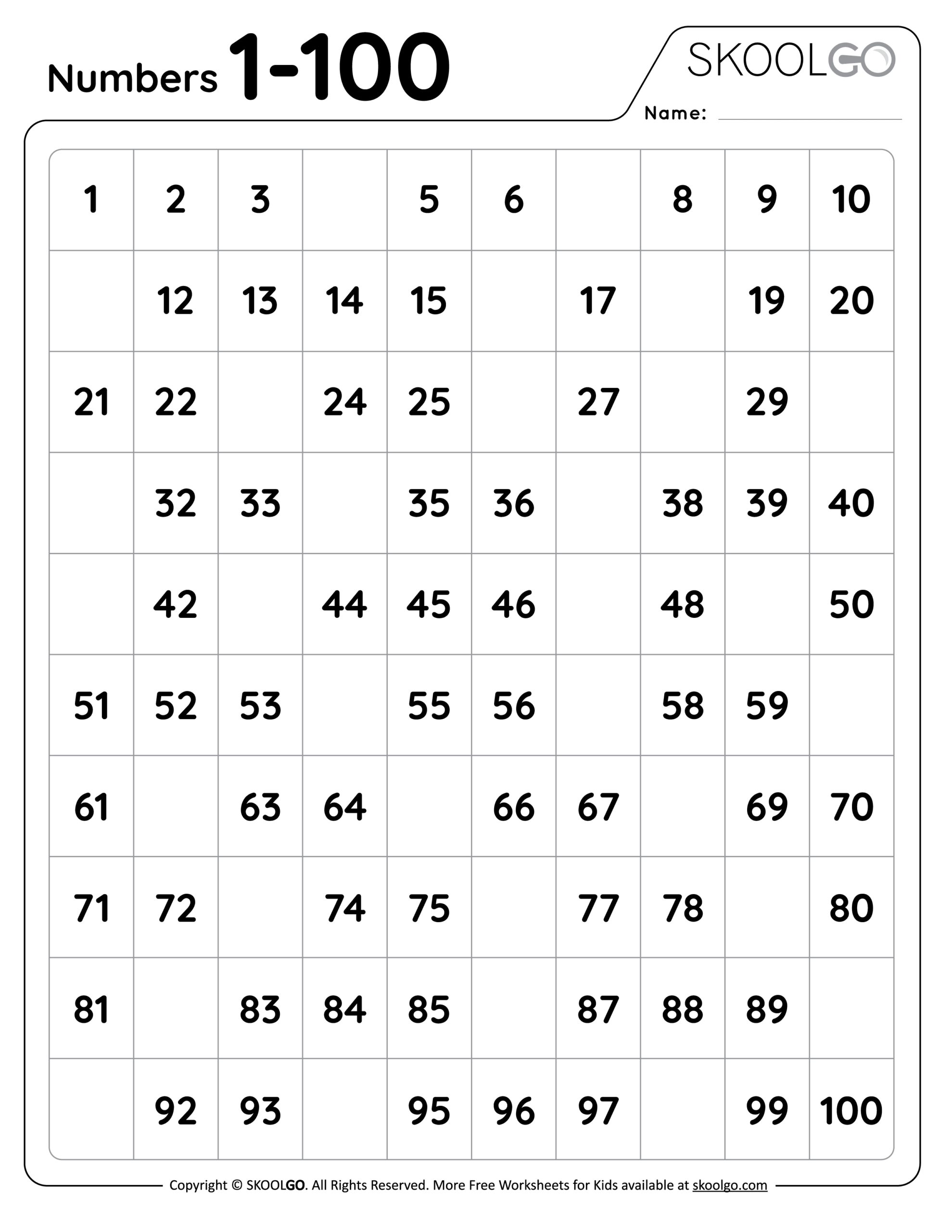 numbers 1 to 100 free worksheet for kids skoolgo free printable number worksheets 1 100 scaled Numbers 1 To 100 - Free Worksheet For Kids - Skoolgo | Free Printable Number Worksheets 1 100