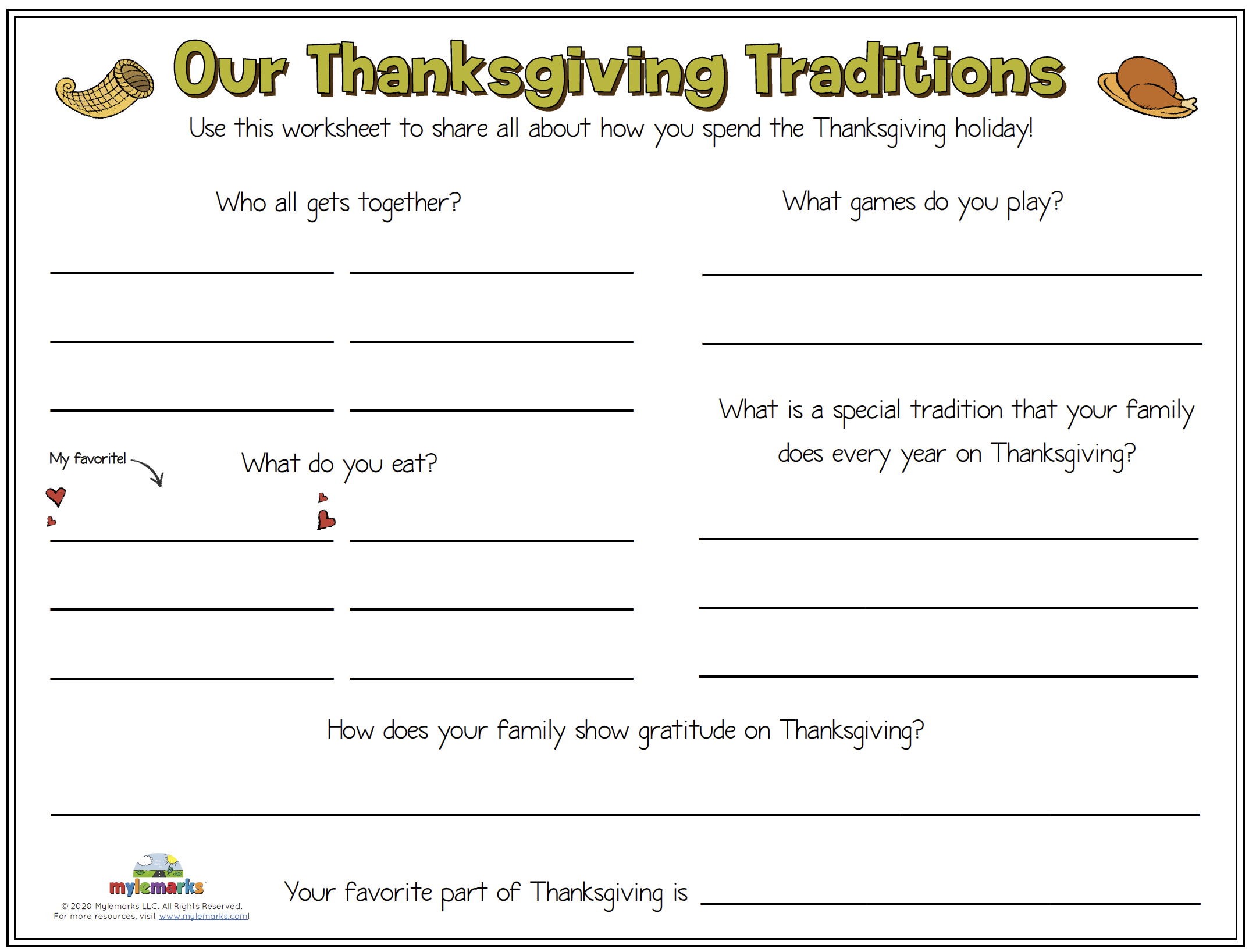 Our Thanksgiving Traditions [F] | Thanksgiving Therapy Worksheets