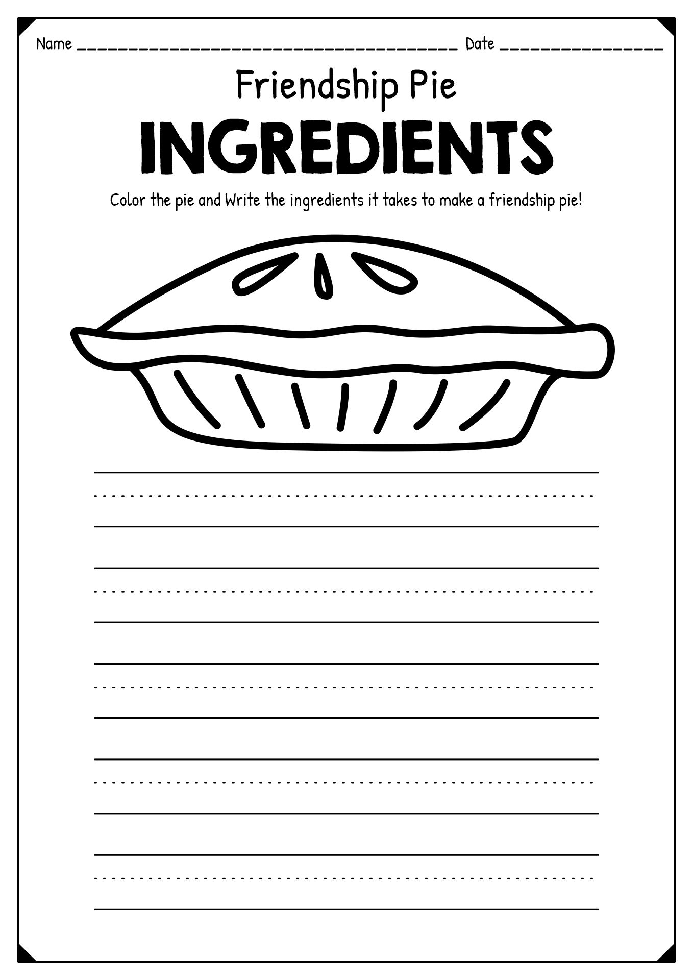 Pie Friendship Activity | Friendship Activities, Friendship | Enemy Pie Printable Worksheet