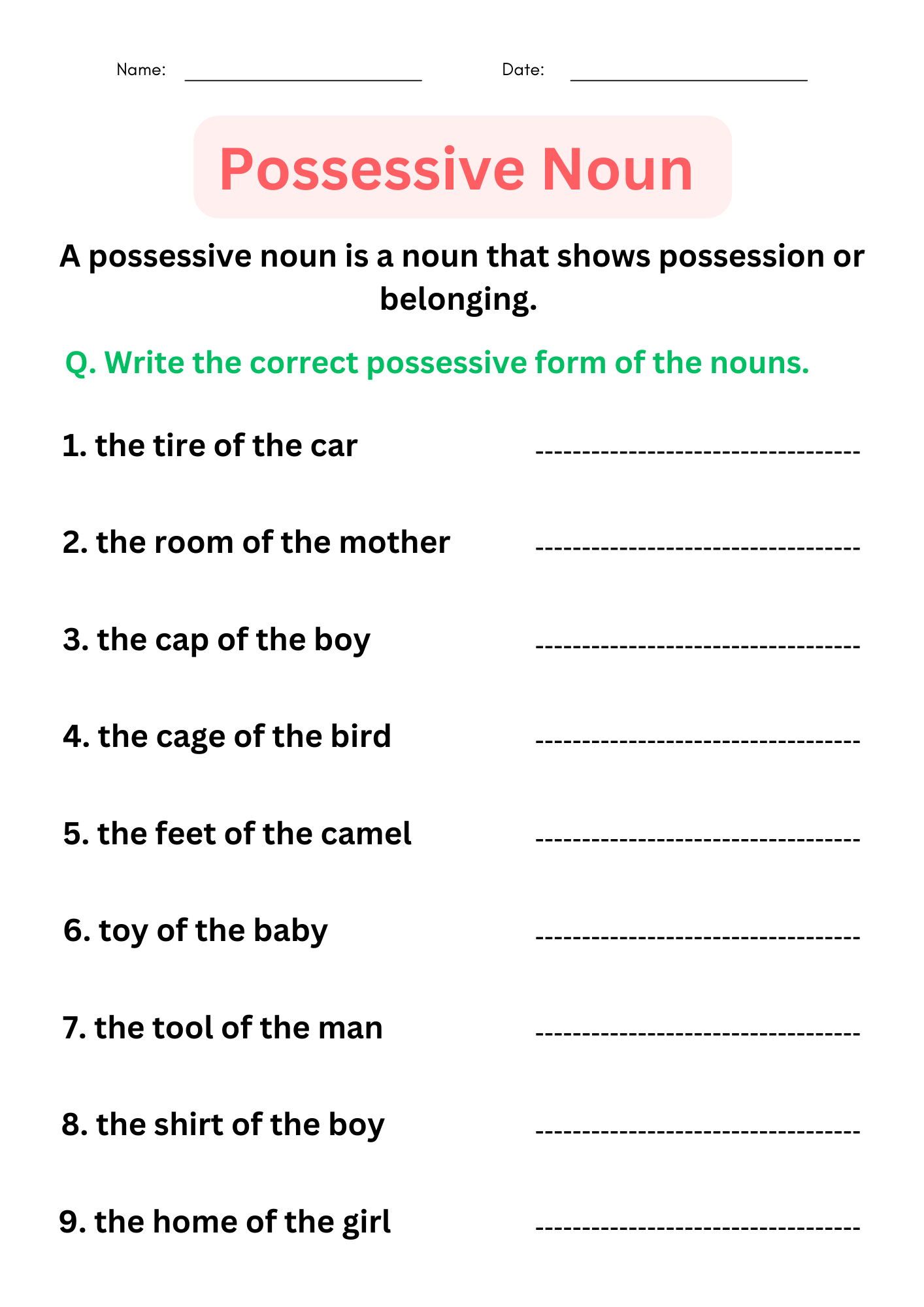 Possessive Nouns Worksheets With Answers - Digital And Printable | Free Printable Possessive Nouns Worksheets