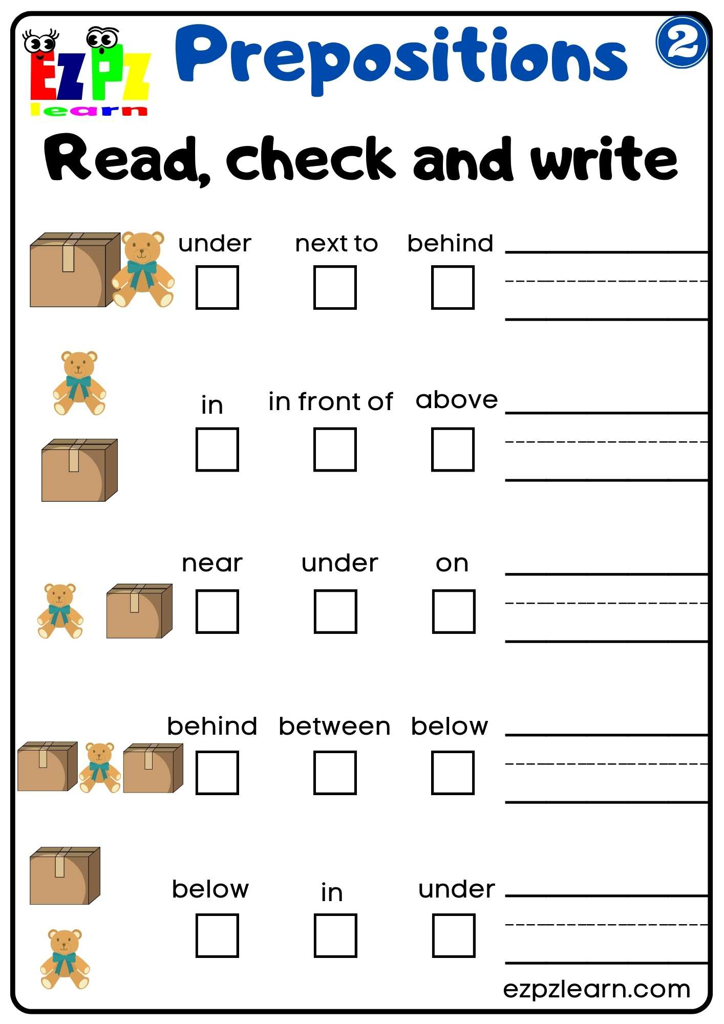 Prepositions Of Place Read Check And Write Worksheet For | Esl Printable Worksheets