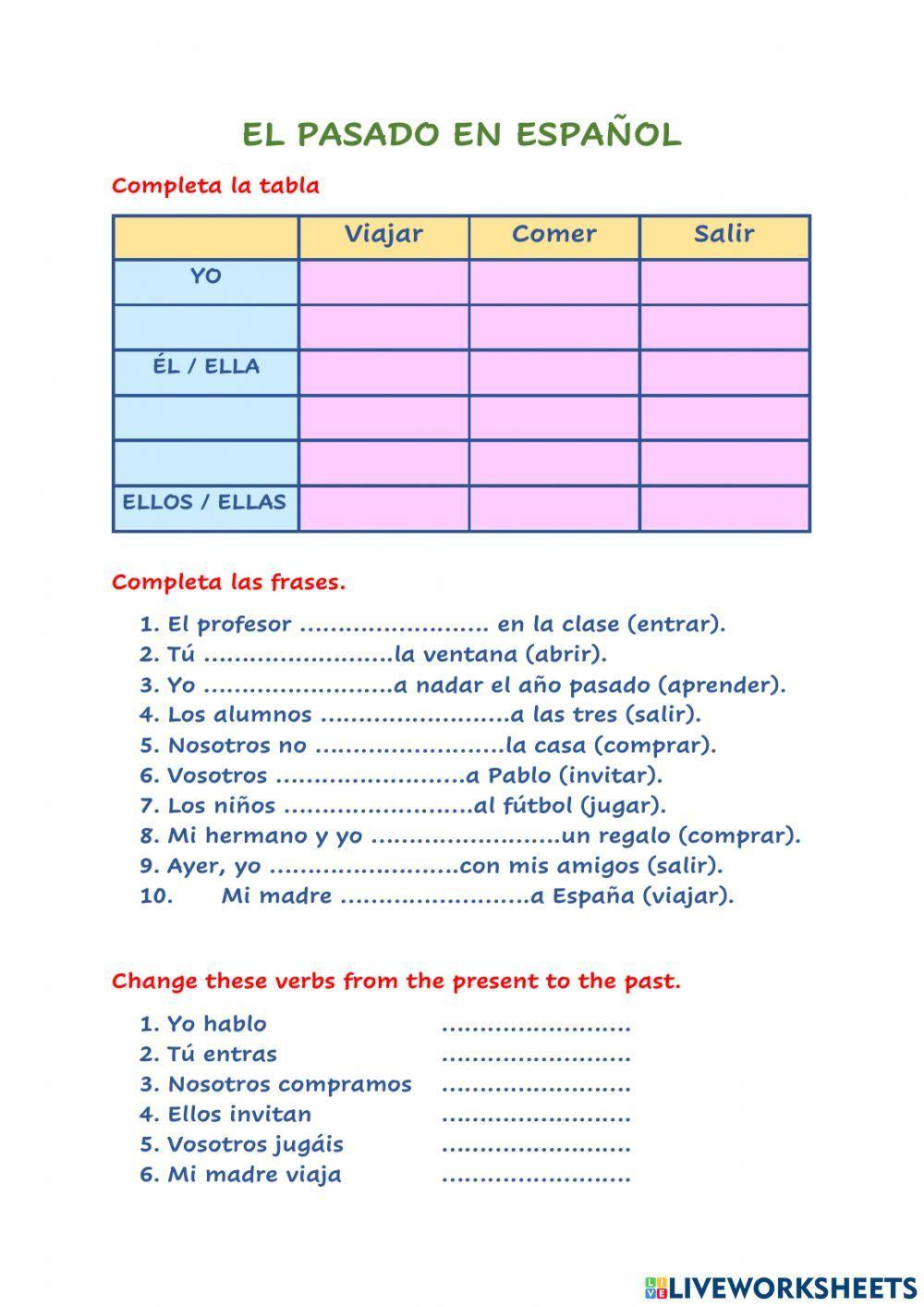 Preterite Tense- Regular Worksheet | Live Worksheets - Worksheets | Spanish Preterite Worksheets Printable