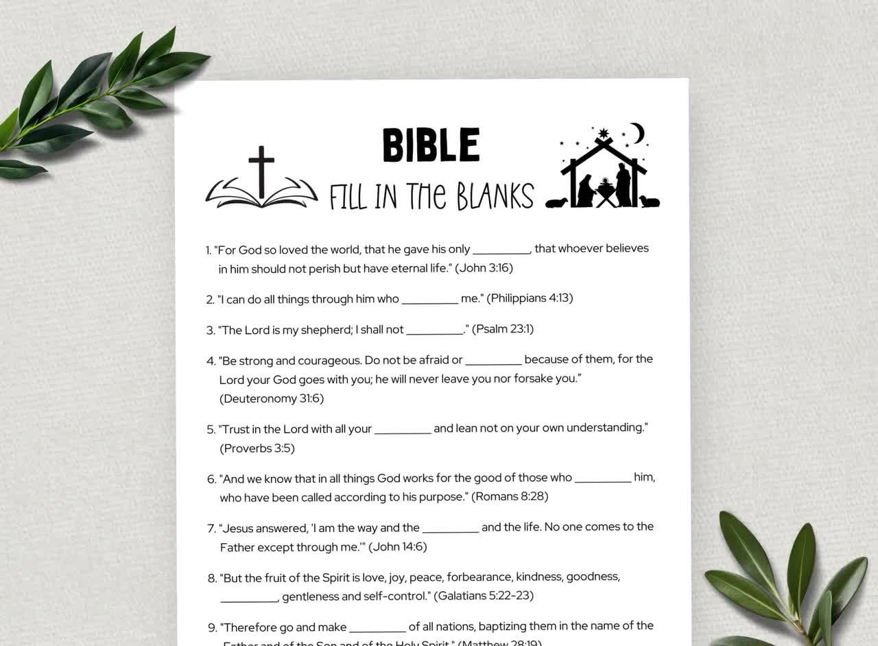 Printable Bible Fill In The Blanks, Bible Games, Fun Christian Youth Group  Game, Sunday School, Church Study Activity, Digital Download | Printable Bible Worksheets For Youth