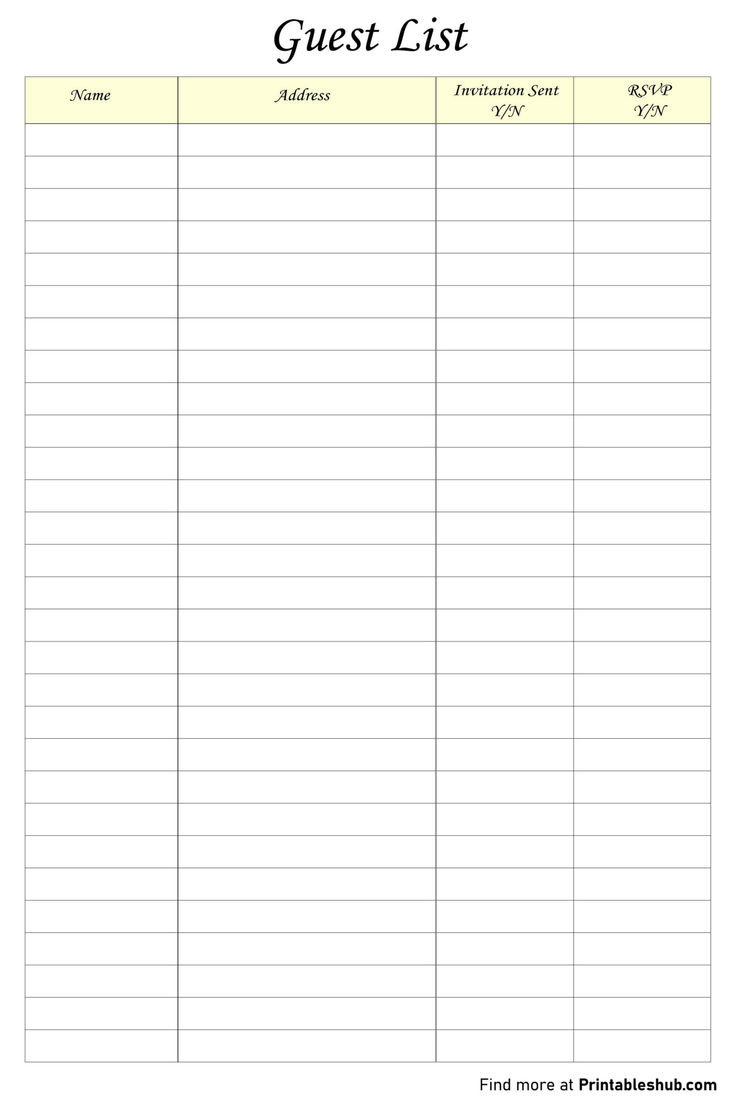 Printable Blank Guest List Templates [Free Pdf Included | Printable Wedding Guest List Worksheet