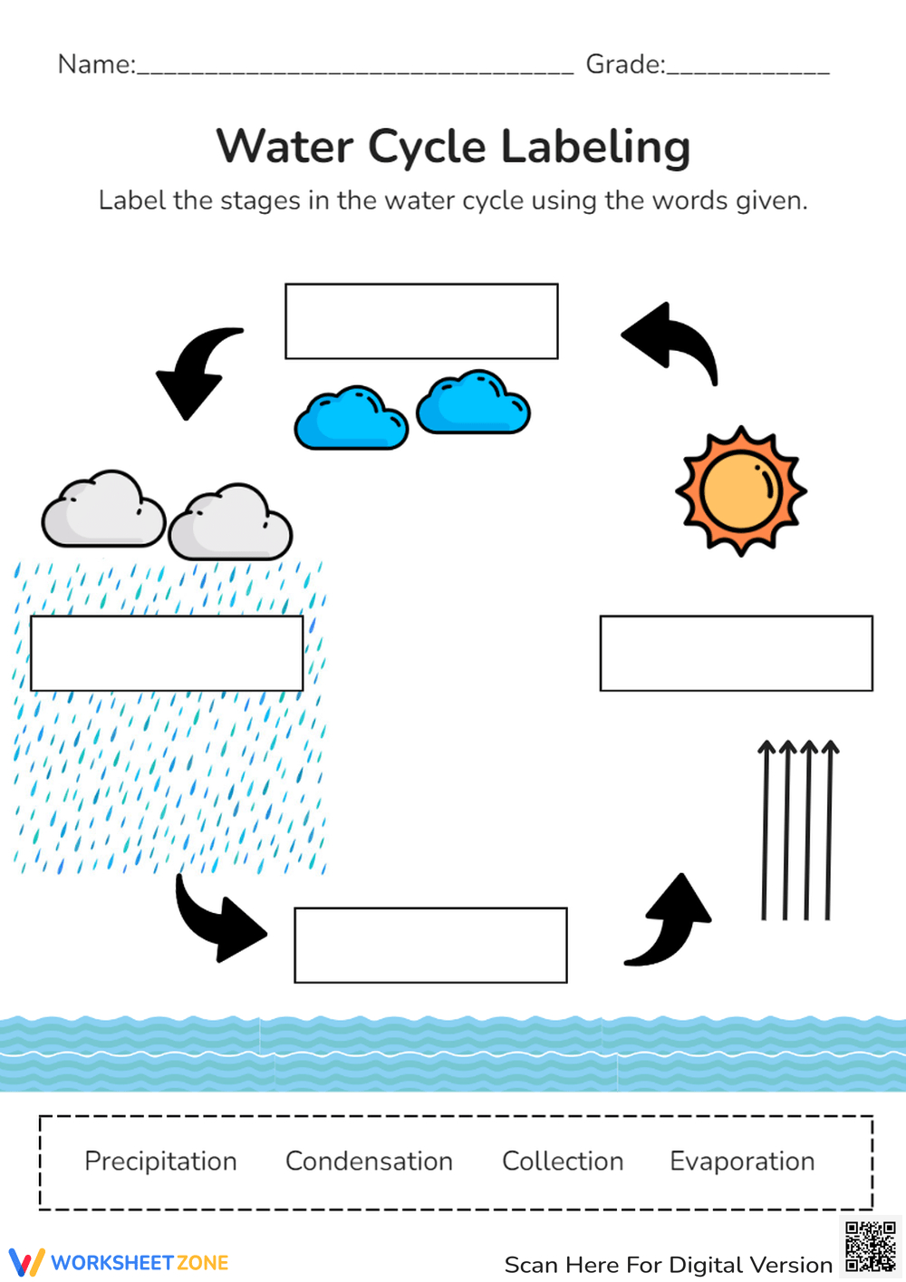 Printable Grade 4 Water Cycle Worksheets Download | Water Cycle Diagram Printable Worksheet
