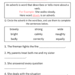 Printable Identifying Adverbs Grammar Worksheet For Kindergarten | Free Printable Adverb Worksheets