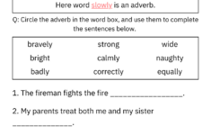 Printable Identifying Adverbs Grammar Worksheet For Kindergarten | Free Printable Adverb Worksheets