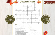 Printable Thanksgiving Crossword Puzzle For Kids And Adults | Thanksgiving Crossword Puzzle Worksheet