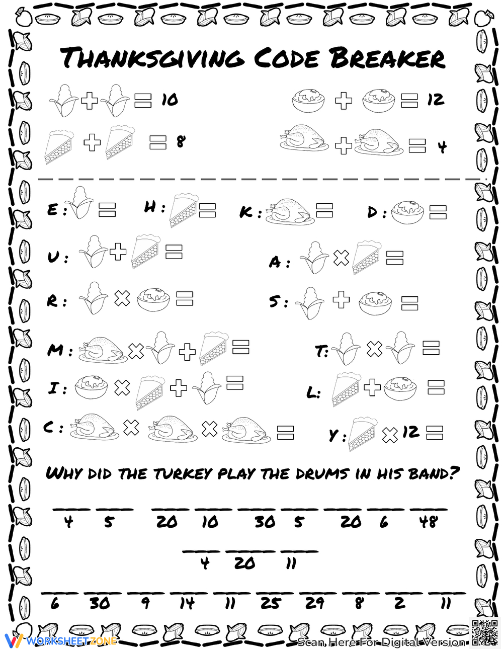 Printable Thanksgiving Fill In The Blanks Worksheets | Thanksgiving Math Worksheets 6Th Grade