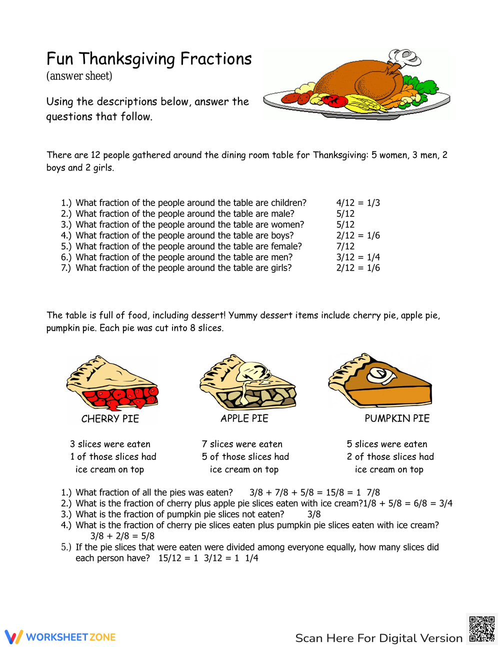 Printable Thanksgiving Fraction Worksheets Worksheets | Thanksgiving Fraction Worksheets