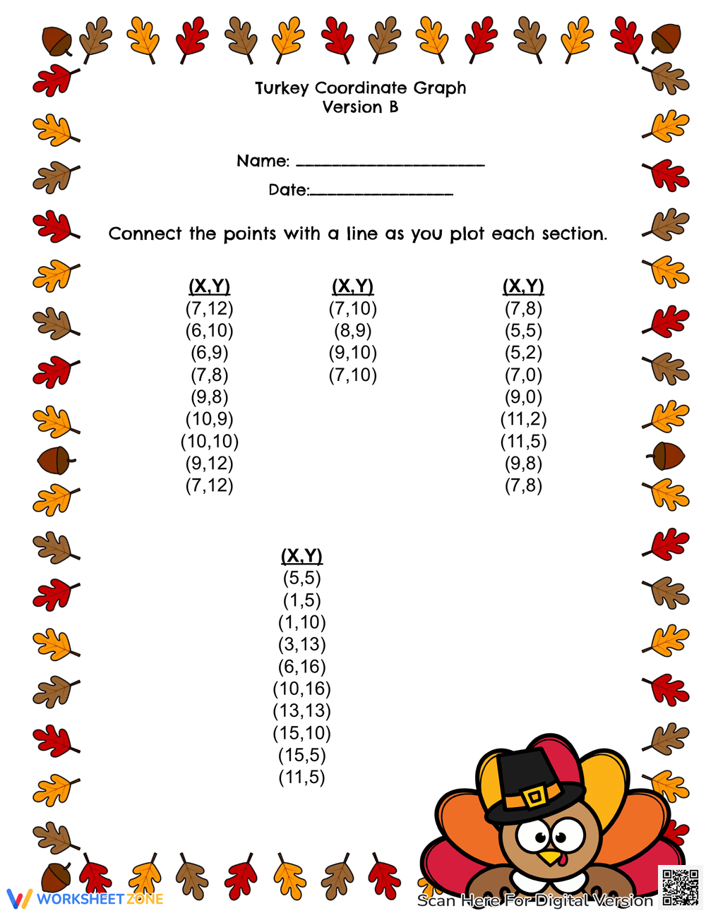 Printable Thanksgiving Plotting Point Worksheets Worksheets | Free Thanksgiving Coordinate Graphing Picture Worksheets