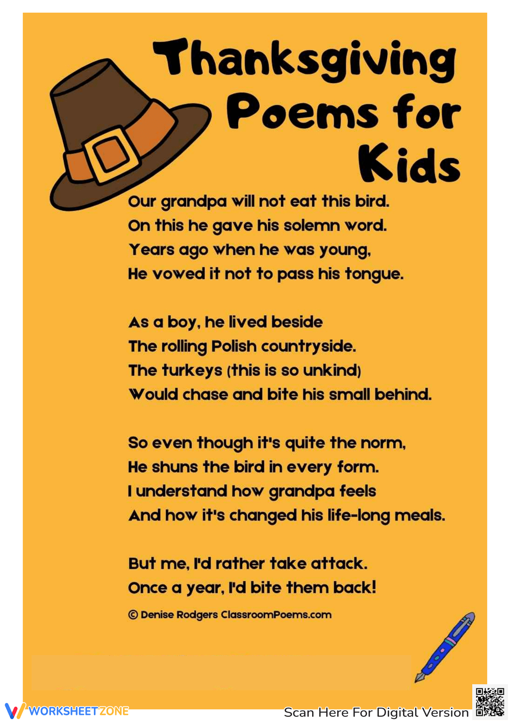Printable Thanksgiving Poems For Kids Worksheets | Thanksgiving Poem Worksheet